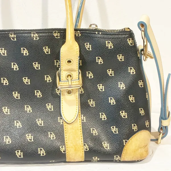 Dooney & Bourke Signature Satchel Black Tan Leather Purse 2000s VINTAGE - Image 2