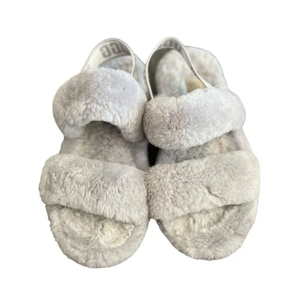 UGG Oh Yeah Fluffy Gray Sherpa Slides Slippers Sandals - Image 5