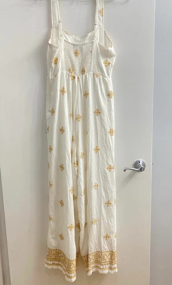 Lulus Arwen Embroidered Wide-Leg Jumpsuit in Ivory Size M - Image 3