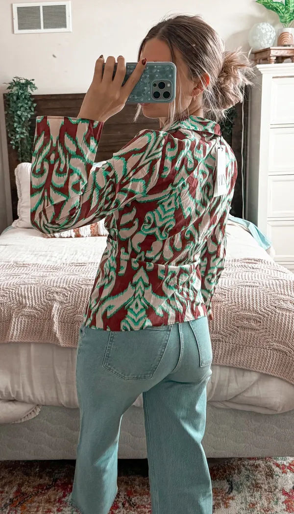 Zara Brown And Green Patterned Longsleeve - Image 4