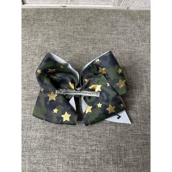 Camouflage Gold Stars Cheer Bow Hair Clip Accessory Wedding Party Prom Pageant - Image 2