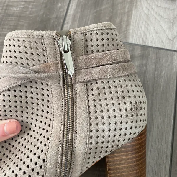 Open Toe Bootie Perforated Suede Bow Tie Taupe-8M - Image 5