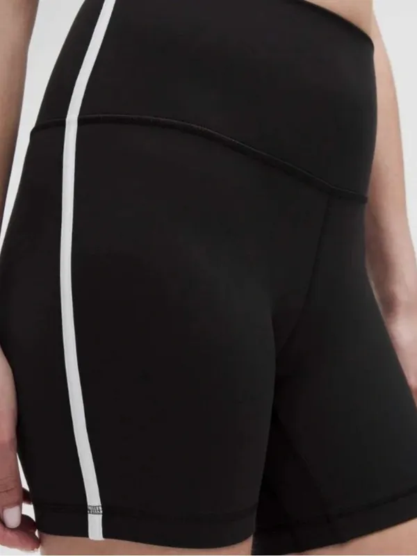 lululemon athletica Black Bike Shorts with White Side Stripe - Image 2
