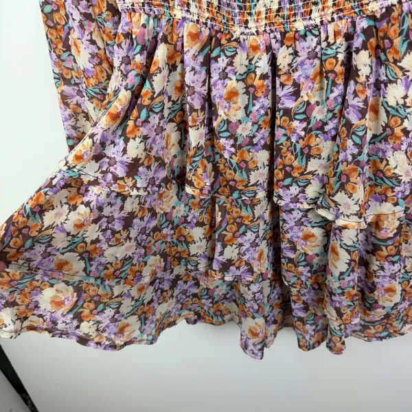 Entro Floral Smocked Tiered Mini Dress Romper Medium Cottage Boho Festival Flowy - Image 4