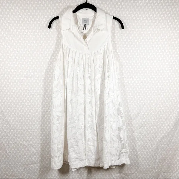 Anthropologie HD In Paris White Floral Lace Poplin Swing‎ Dress - Image 2