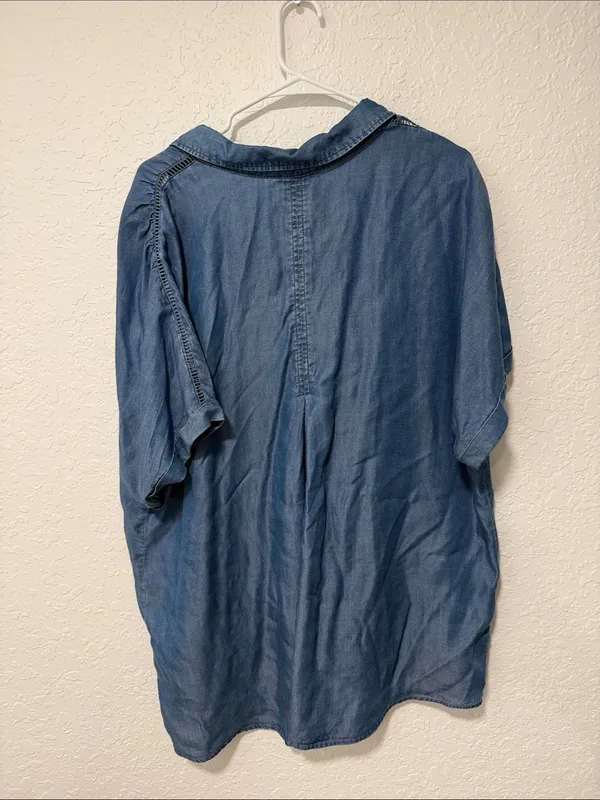 TERRA & SKY 100% Lyocell Blue Short-Sleeve Button-Up Chambray Shirt Size 1X - Image 2