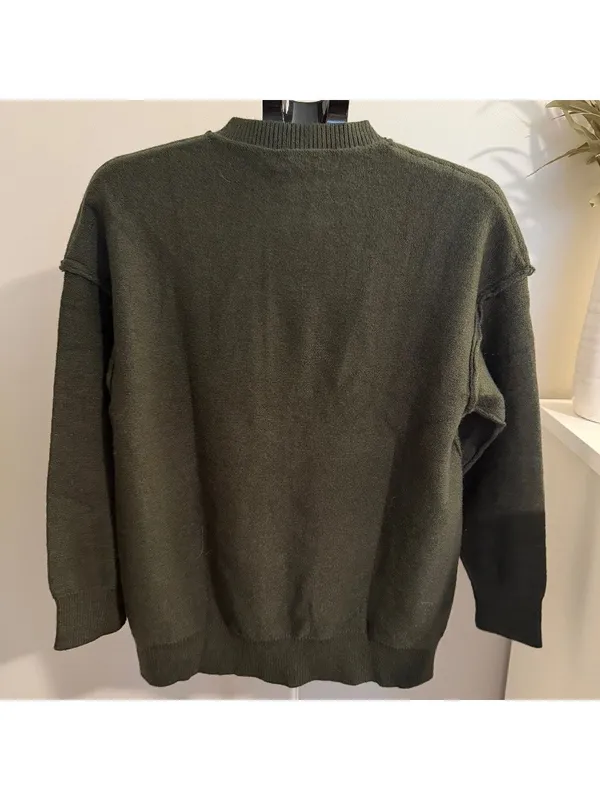 Fashion Crewneck Button Sweater Green - Image 6