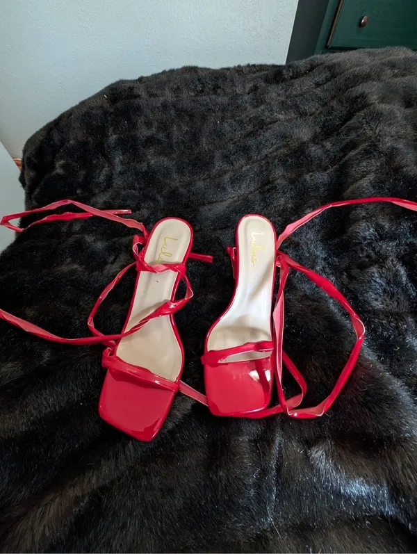 Lulus 9 Women Lenah Red Patent Lace-Up High Heel Sandals Lulus heels - Image 2
