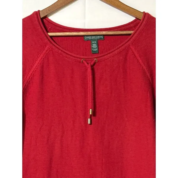 Lauren Ralph Lauren Red Cotton Tie Neck Top Roll Tab Sleeve Women M - Image 4