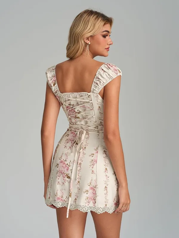 Cute Lace Floral Vintage Corset Mini Dress - Image 2