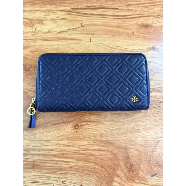 Tory Burch Fleming Zip Continental Wallet Navy Blue Quilted Leather OS Soft Luxe - Image 2
