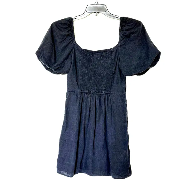Abercrombie & Fitch Puff Sleeve Linen Mini Dress Square Neck Black M - Image 3