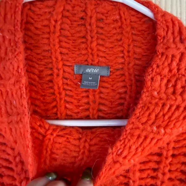 Aerie Women's Sweater Knit Orange Long Sleeve Wool Blend - Image 3