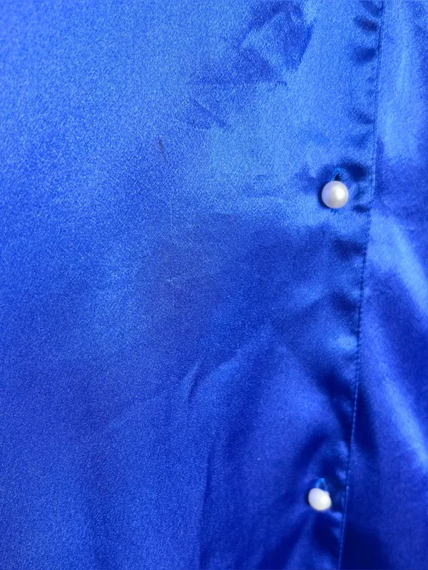Vintage Victoria's Secret Gold Label Royal Blue Satin Button-Up Nightgown Small - Image 6