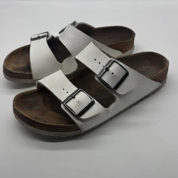 Birkenstock Arizona White Birko-Flor Two Strap Slide Sandals Womens 40 L9 M7 - Image 2
