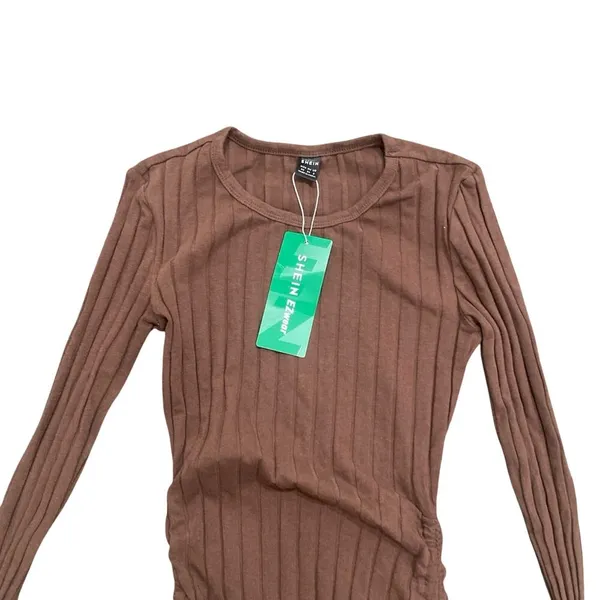 Drawstring Ruched Side Bodycon Dress in Brown, Size XS​ - Image 3