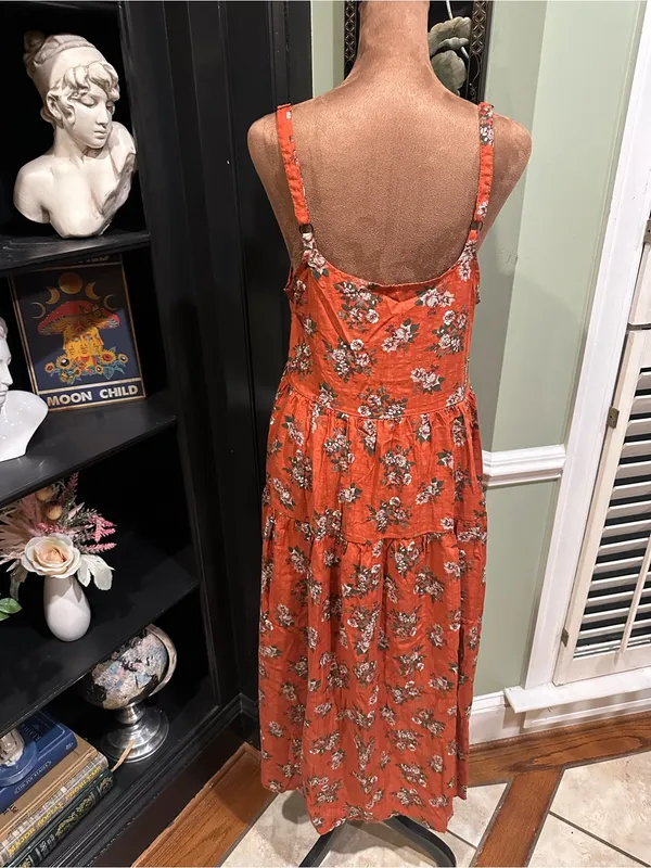 Orange & Green Floral Boho Dress – Fits Small - Image 8