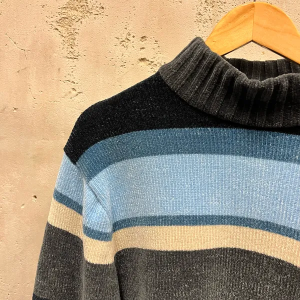 PJ Mark Vintage 90s Blue Chenille Knit Mock Neck Oversized Sweater Y2K Relaxed - Image 2