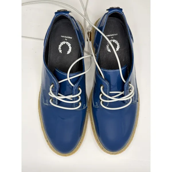 Fred Perry Women's Blue Patent Leather Crepe Sole Derby Oxford Lace Up Shoes S6 - Image 3