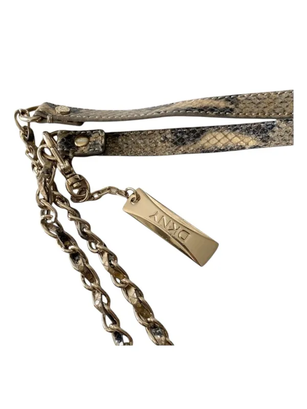 DKNY 𖤐 Convertible Crossbody Leather Handbag 𖤐 Metallic Python 𖤐 Gold Chain - Image 12