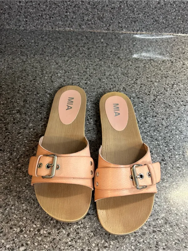 MIA Tan Slide Sandals with Buckle Detail - Image 5