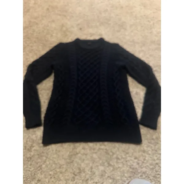 J.Crew Womens Navy Blue 100%‎ Cotton Lattice Cable Knit Crew Neck Sweater Small - Image 2