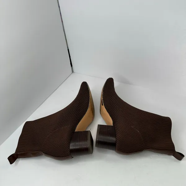 Joie Brown Ribbed Sock Knit Ankle Boots Sz 8 Block Heel Sweater Bootie Chic - Image 6