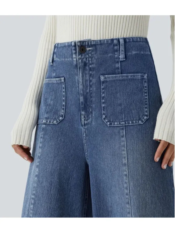 Halara Flex™ High Waisted Pockets Washed Casual Wide Leg Jeans Size Large Tall - Image 2