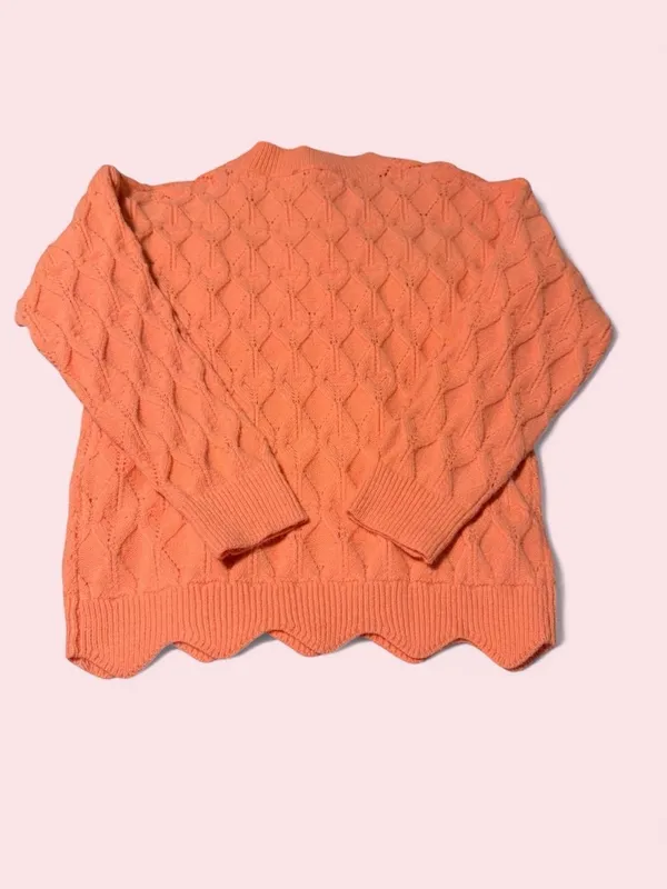 Lumiere Coral Cable Knit Scallop-Hem Sweater - Image 2
