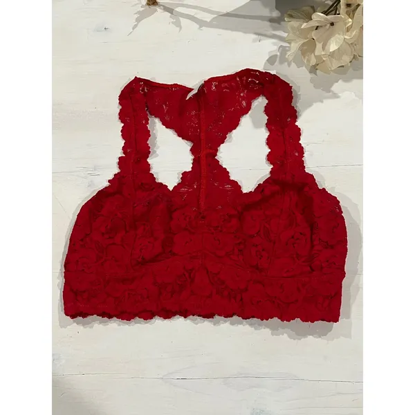 Aerie Lace Bralette White and‎ red lace Lined Wireless Small/Large - Image 10