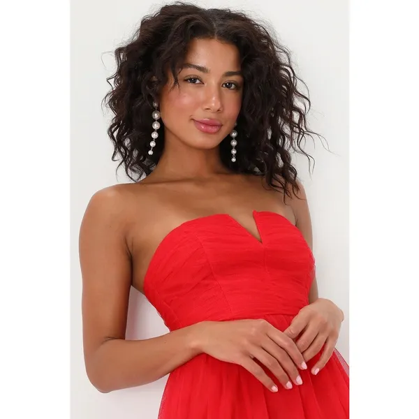 NWT Lulus Queen Behavior Maxi Dress Size Medium Red Tulle Strapless Gown Vday - Image 9
