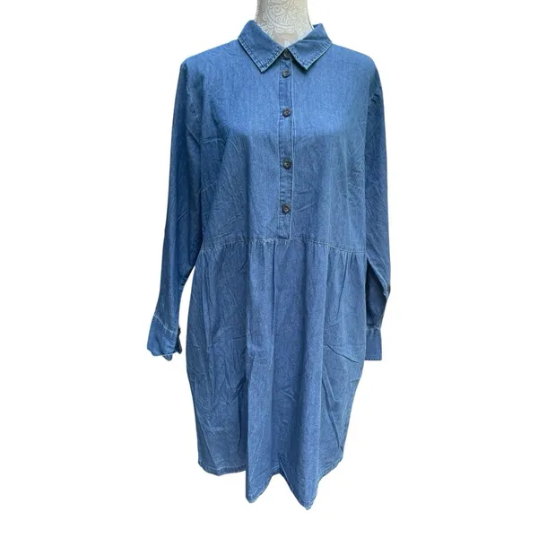 Nine West Brentwood Denim Shirt Dress XXL NWT Cotton Pockets Casual Chambray - Image 3