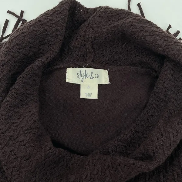 Style‎ & Co Women's Fringe Cowl-Neck Sweater Small, Dark Chocolate NWT (A88) - Image 5