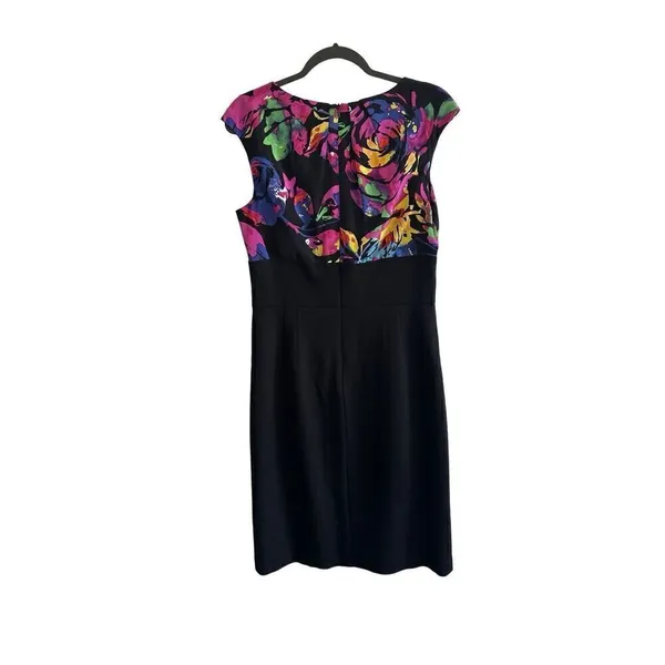 Trina Turk Black Multicolor Floral Print Cap Sleeve Silk Sheath Dress Size 8 - Image 4