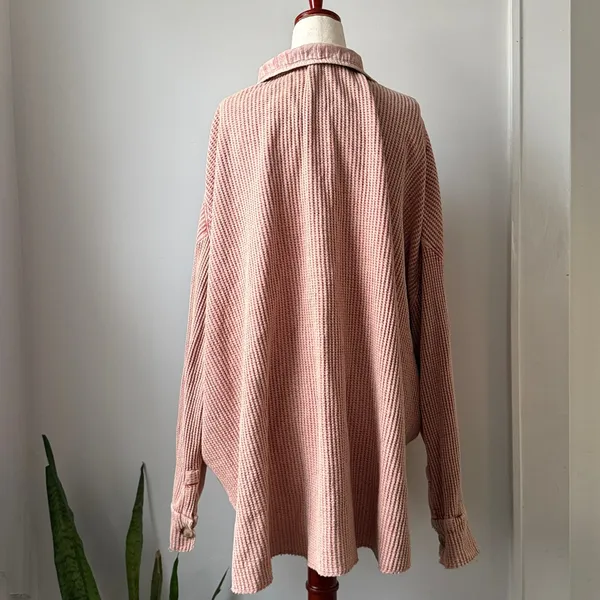 Free People One Scout Waffle Knit Jacket Pink Slouchy Dolman Sleeves - Image 4