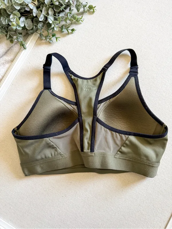 All in Motion Olive Green Racerback Sports Bra with Black Trim Size Small - Image 2