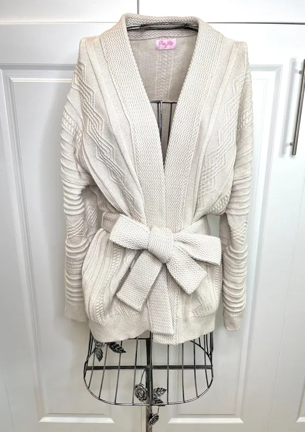 Pink Lily It Was All A Dream Chunky Beige Belted Cardigan NWOT - Image 9