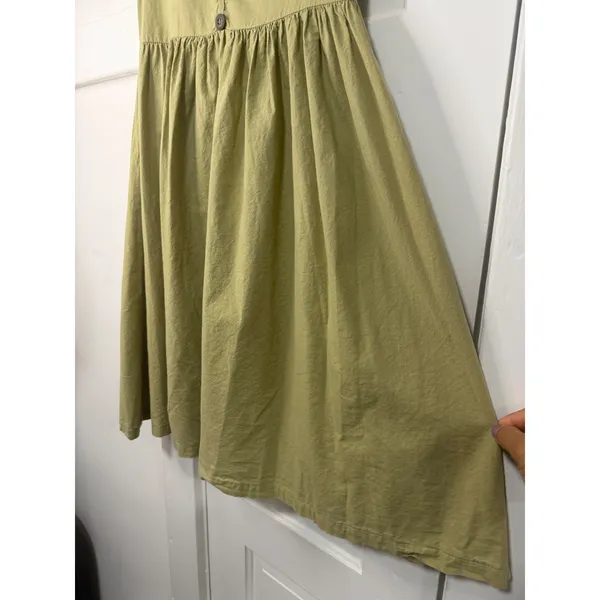 Vintage Olive Green 100% Cotton Sleeveless V-Neck Babydoll Mini Dress - Image 5