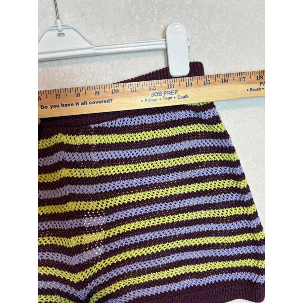 By Anthropologie Striped Knit Shorts Purple Lime Green High Rise Large NWT - Image 4