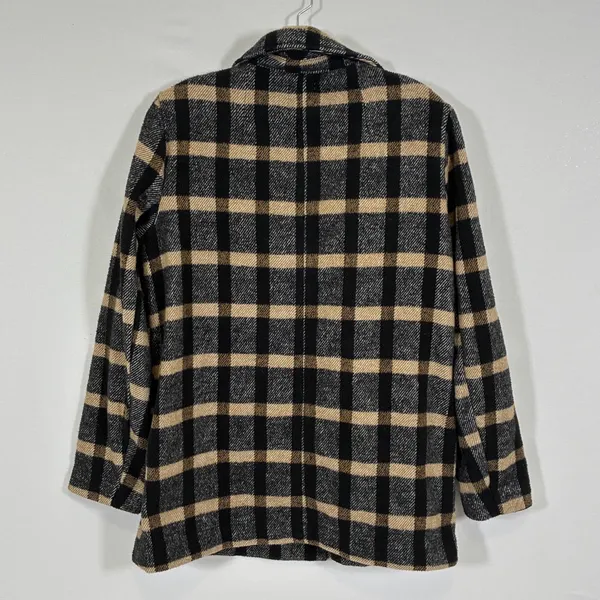 Joie Womens M Black Tan Plaid Wool Blend Open Front Blazer Jacket - Image 2