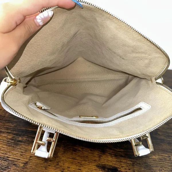 Fendi Vintage Satchel Bag Womens Medium White Leather Italy Top Handle FF - Image 2