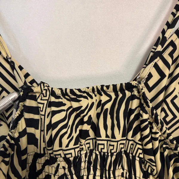 Women's Maxi Dress XL Tan Black Zebra Greek‎ Key Print Boho Stretchy Neutral - Image 8