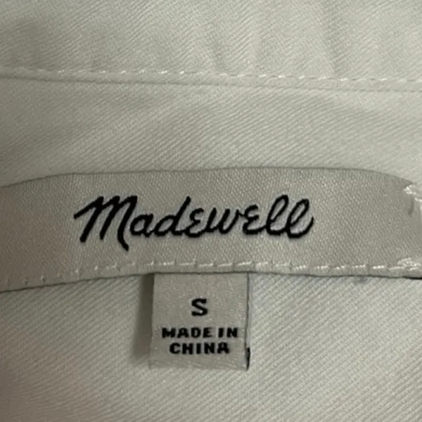 Madewell Women's White Button Up Short Sleeve Collar Shirt Blouse Top Size S - Image 3