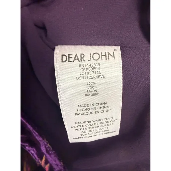 DEAR JOHN Dress Womens XS Purple Velvet Floral Shirt Dress Fairy Witchy‎ Boho - Image 4