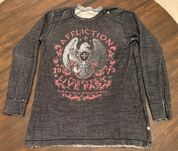 Affliction Reversible Thermal Shirt Mens XL Gray Long Sleeve Y2K Cyber - Image 8