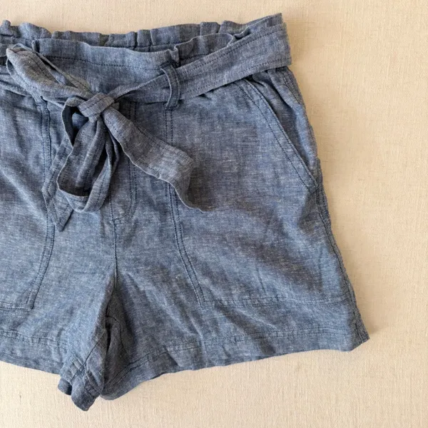 Gap Paperbag Waist Shorts Womens Small Blue Linen Blend High Rise Tie Belt - Image 9