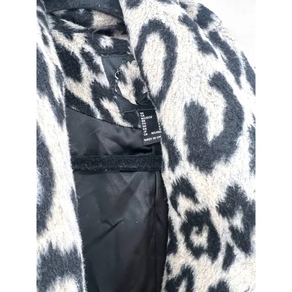Leopard Fleece Trench Long Jacket Coat Animal Print Womens M Fur Fuzz - Image 4