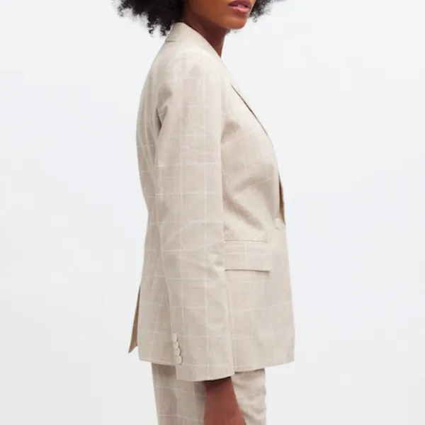 Madewell The Slim Linen Cotton Plaid Pockets Shoulder‎ Pads Blazer Women’s Sz 2 - Image 2