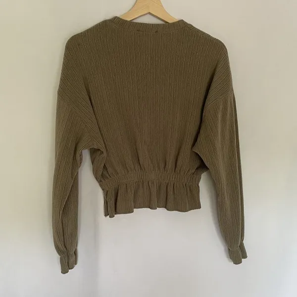 Zara cropped sweater crewneck cinched waist ruffle‎ detail casual comfortable S - Image 7