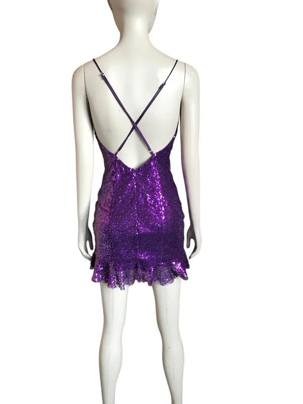 Lucy In The Sky Purple Sequin Mini Dress - Image 4
